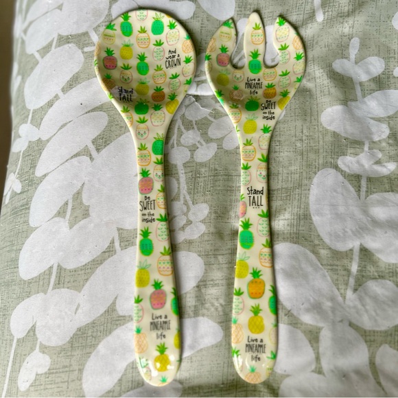 Pineapple Melamine Kitchen Large Salad Serving Spoon & Fork Decorative Set - Picture 3 of 5